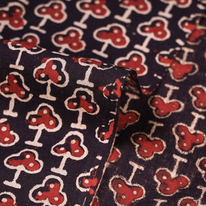 Black - Red Clubs Ajrakh Hand Block Printed Natural Dyed Cotton Fabric