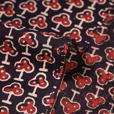 Black - Red Clubs Ajrakh Hand Block Printed Natural Dyed Cotton Fabric