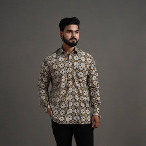 Brown - Bagru Block Printed Cotton Men Full Sleeve Shirt 13