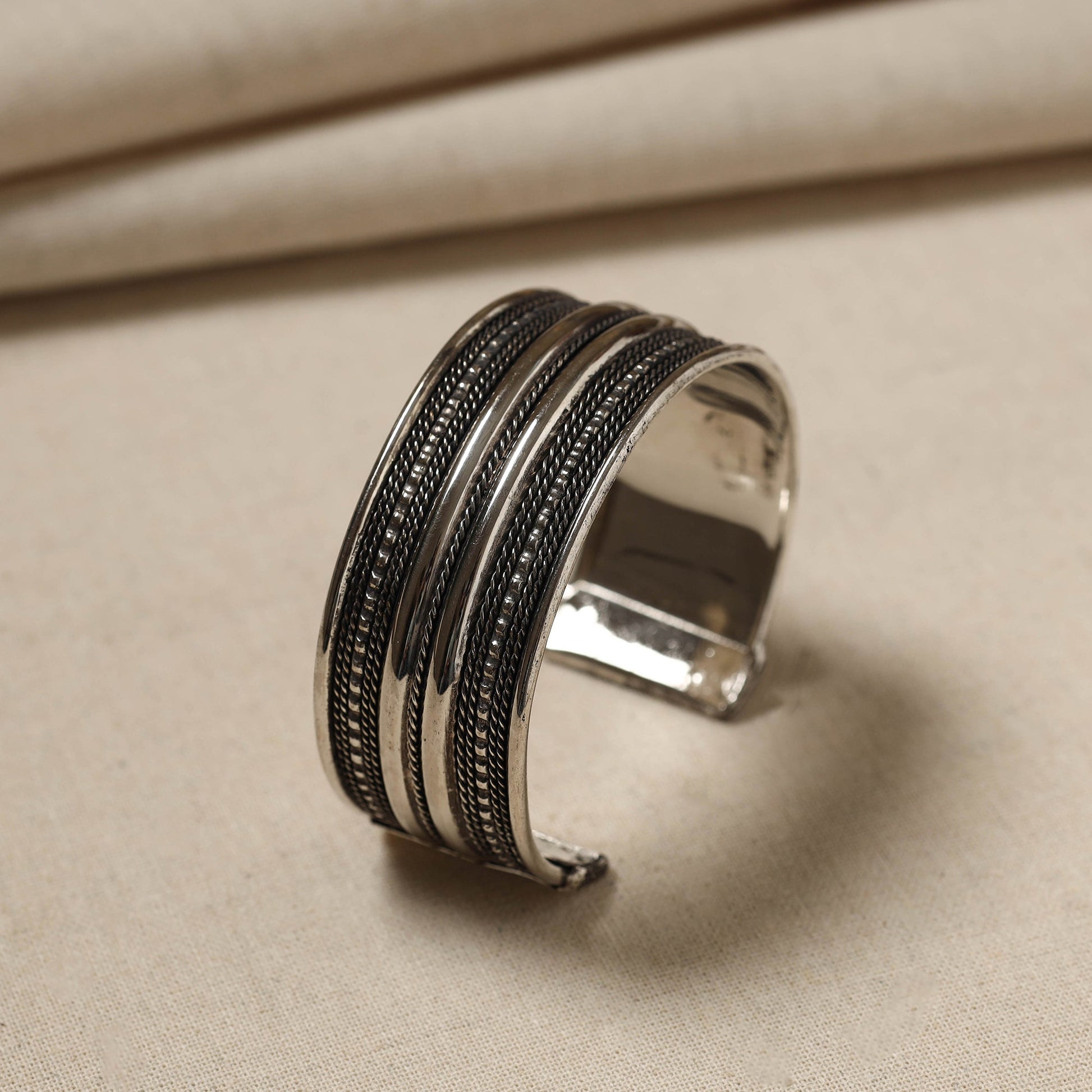 Antique Finish Oxidised German Silver Bangle / Cuff Bracelet (Adjustable)