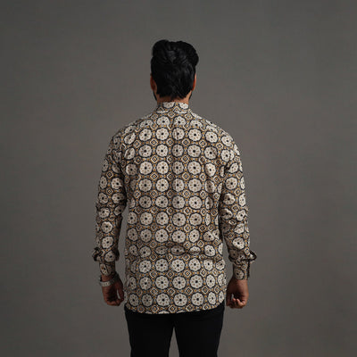 Brown - Bagru Block Printed Cotton Men Full Sleeve Shirt 13