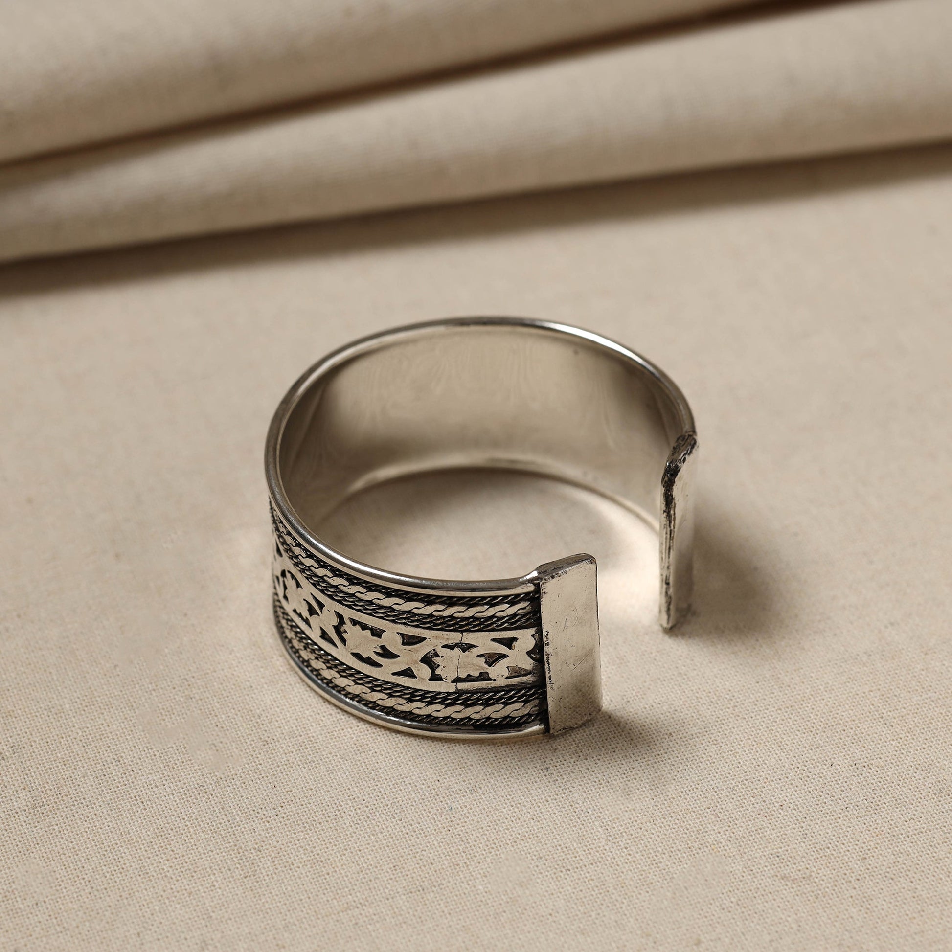Antique Finish Oxidised German Silver Bangle / Cuff Bracelet (Adjustable)