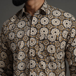 Brown - Bagru Block Printed Cotton Men Full Sleeve Shirt 13