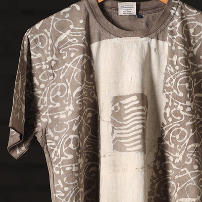 Brown - Bindaas Block Art Printed Cotton Round Neck T-shirt