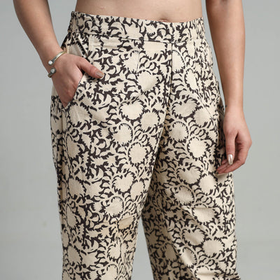 Beige - Block Printed Cotton Pedana Kalamkari Palazzo 12