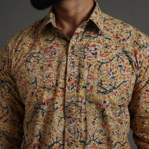 Beige - Kalamkari Block Printed Cotton Men Full Sleeve Shirt 08
