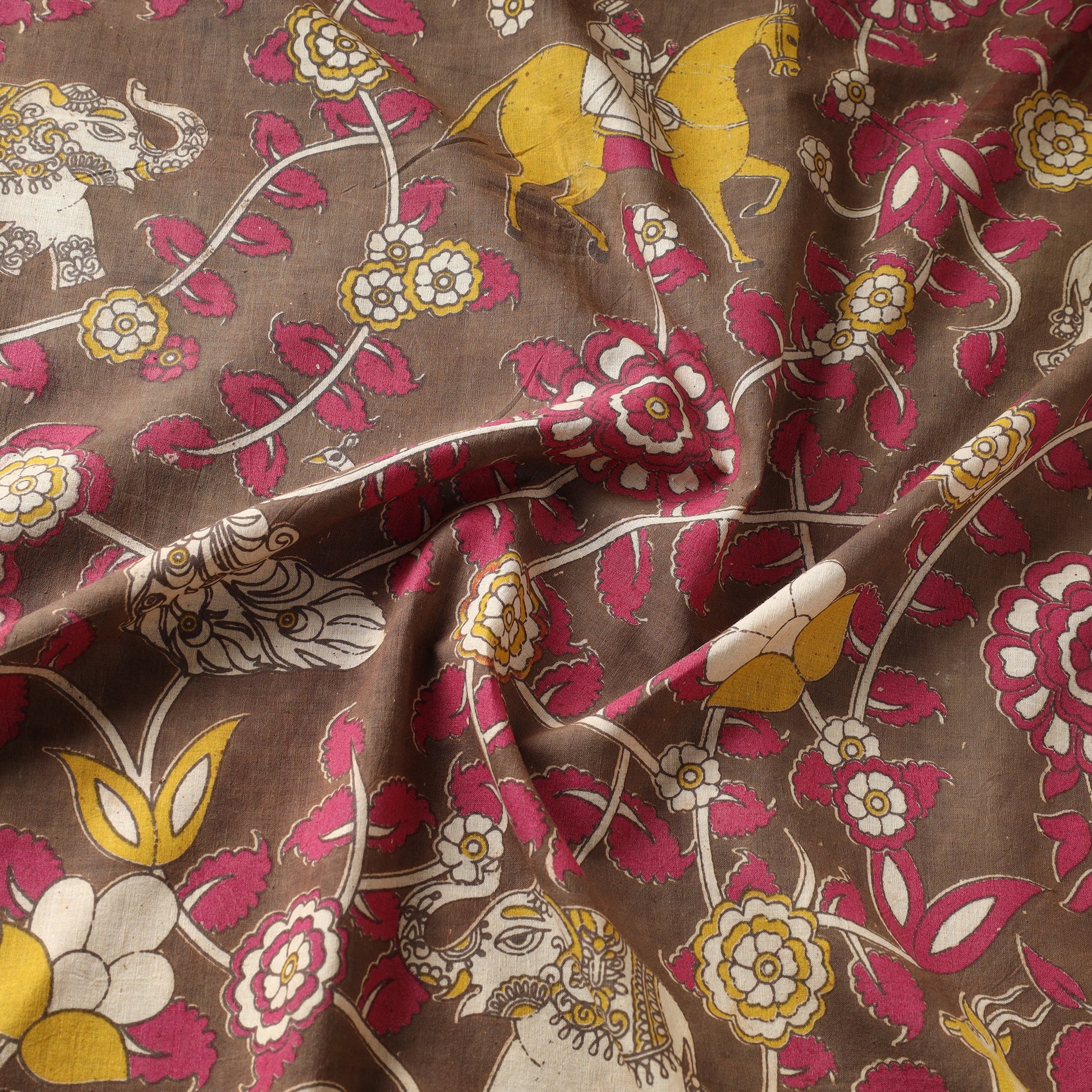 Brown - Kalamkari Printed Cotton Fabric