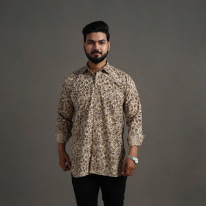 Beige - Pedana Block Print Cotton Men Kalamkari Shirt 08