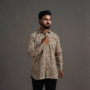 Beige - Pedana Block Print Cotton Men Kalamkari Shirt 08