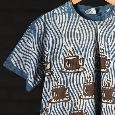Blue - Bindaas Block Art Prints Natural Dyed Cotton Round Neck T-shirt