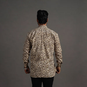 Beige - Pedana Block Print Cotton Men Kalamkari Shirt 08