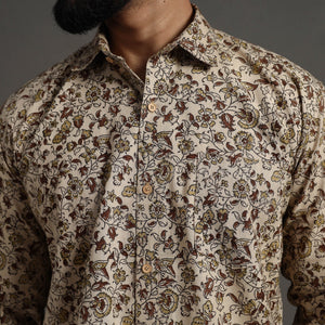 Beige - Pedana Block Print Cotton Men Kalamkari Shirt 08