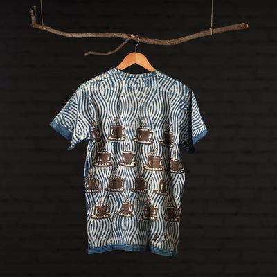 Blue - Bindaas Block Art Prints Natural Dyed Cotton Round Neck T-shirt