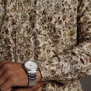 Beige - Pedana Block Print Cotton Men Kalamkari Shirt 08