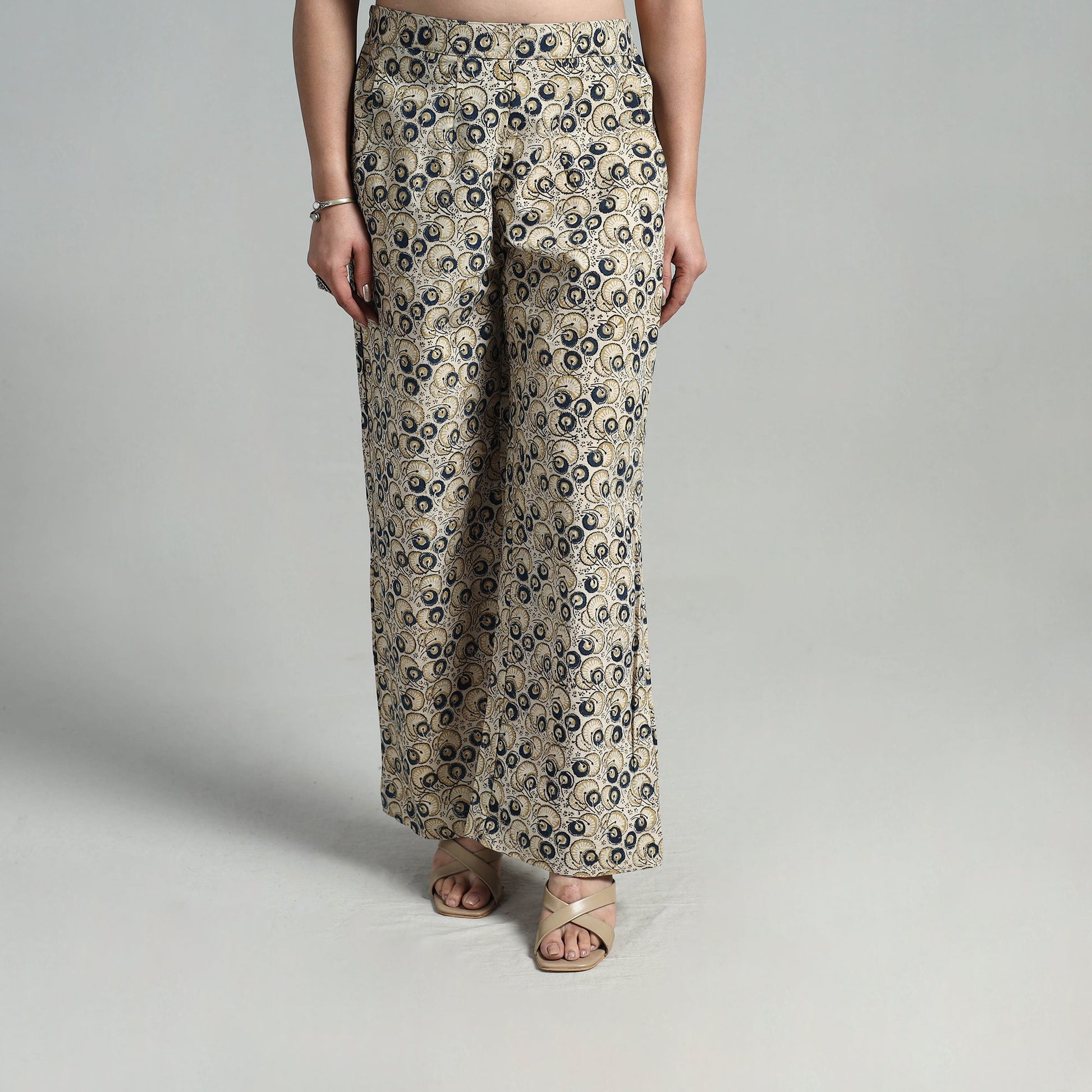 Beige - Block Printed Cotton Pedana Kalamkari Palazzo 09