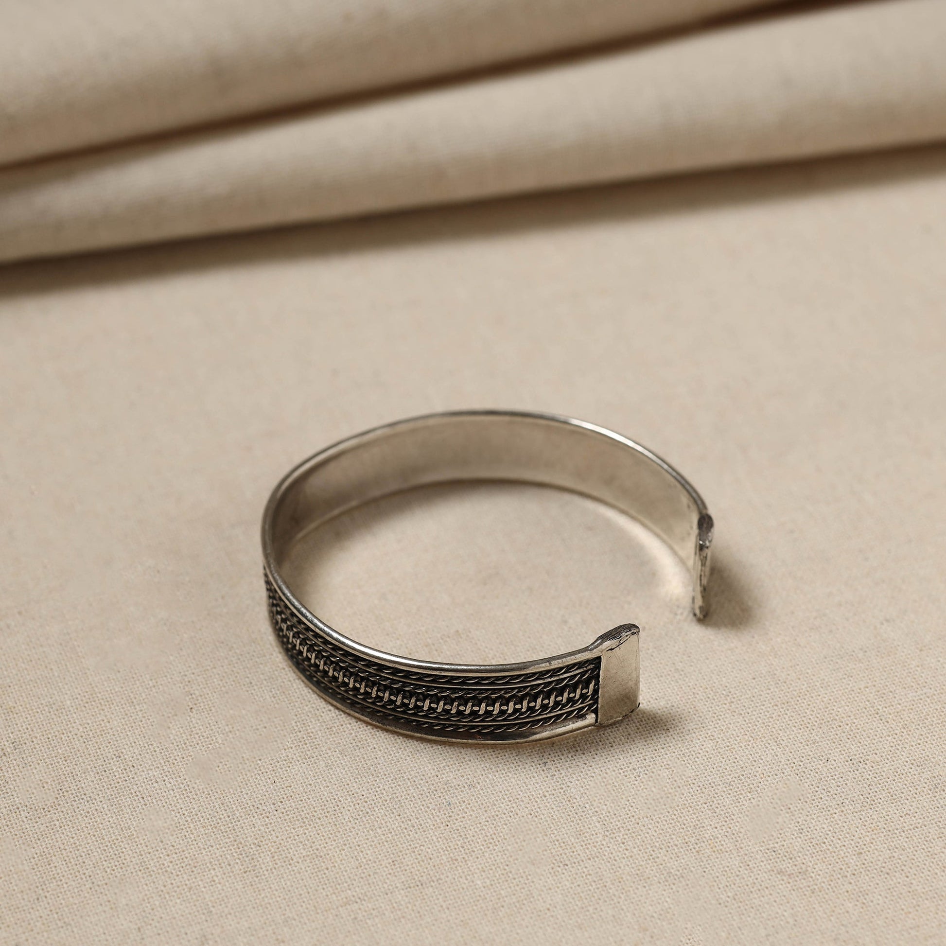 Antique Finish Oxidised German Silver Bangle / Cuff Bracelet (Adjustable)