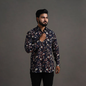 Brown - Bagru Block Printed Cotton Men Full Sleeve Shirt 08