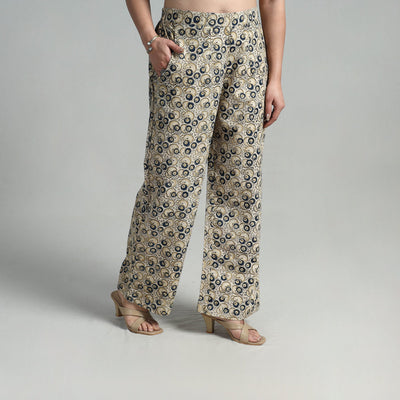 Beige - Block Printed Cotton Pedana Kalamkari Palazzo 09