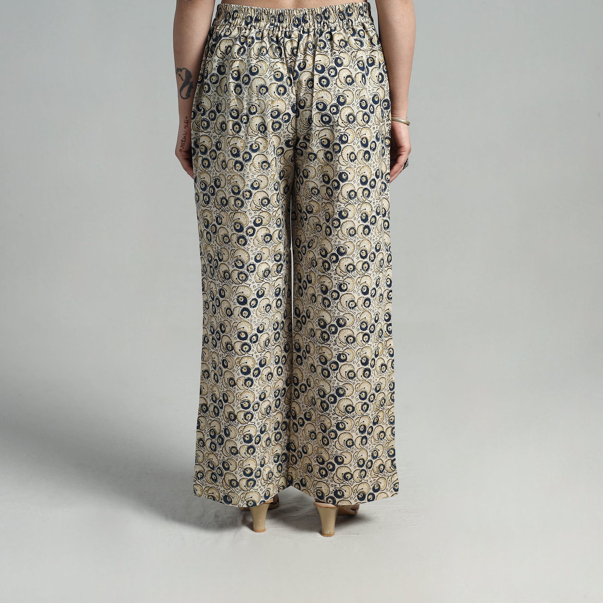 Beige - Block Printed Cotton Pedana Kalamkari Palazzo 09