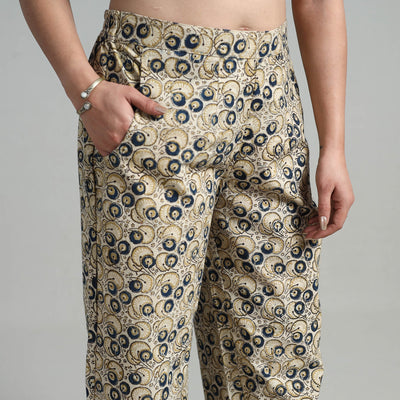 Beige - Block Printed Cotton Pedana Kalamkari Palazzo 09