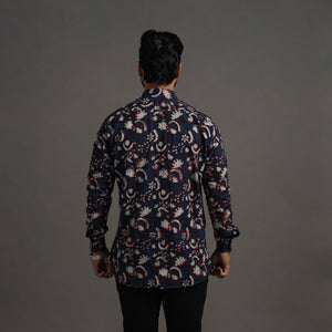 Brown - Bagru Block Printed Cotton Men Full Sleeve Shirt 08