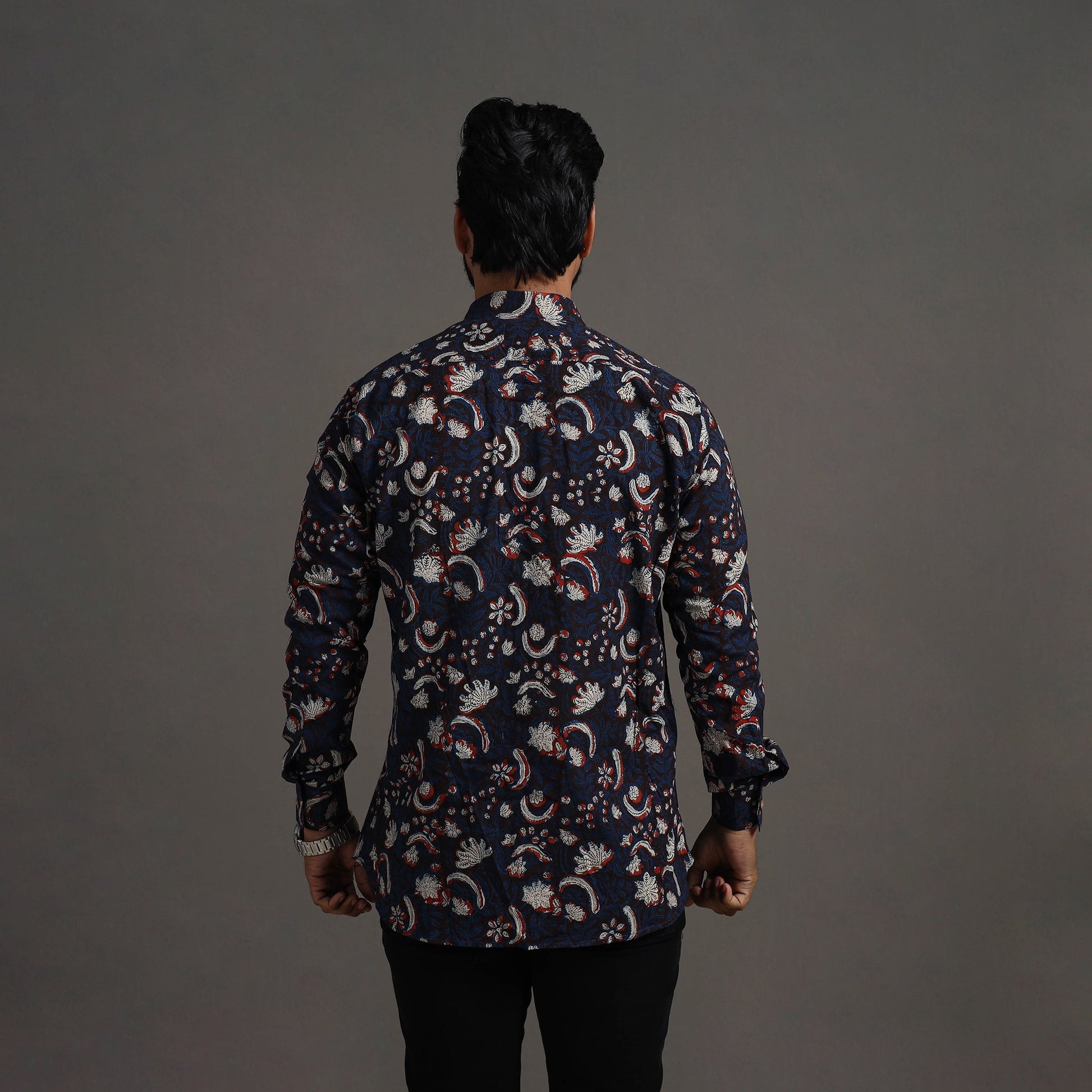 Brown - Bagru Block Printed Cotton Men Full Sleeve Shirt 08