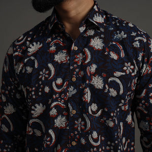 Brown - Bagru Block Printed Cotton Men Full Sleeve Shirt 08