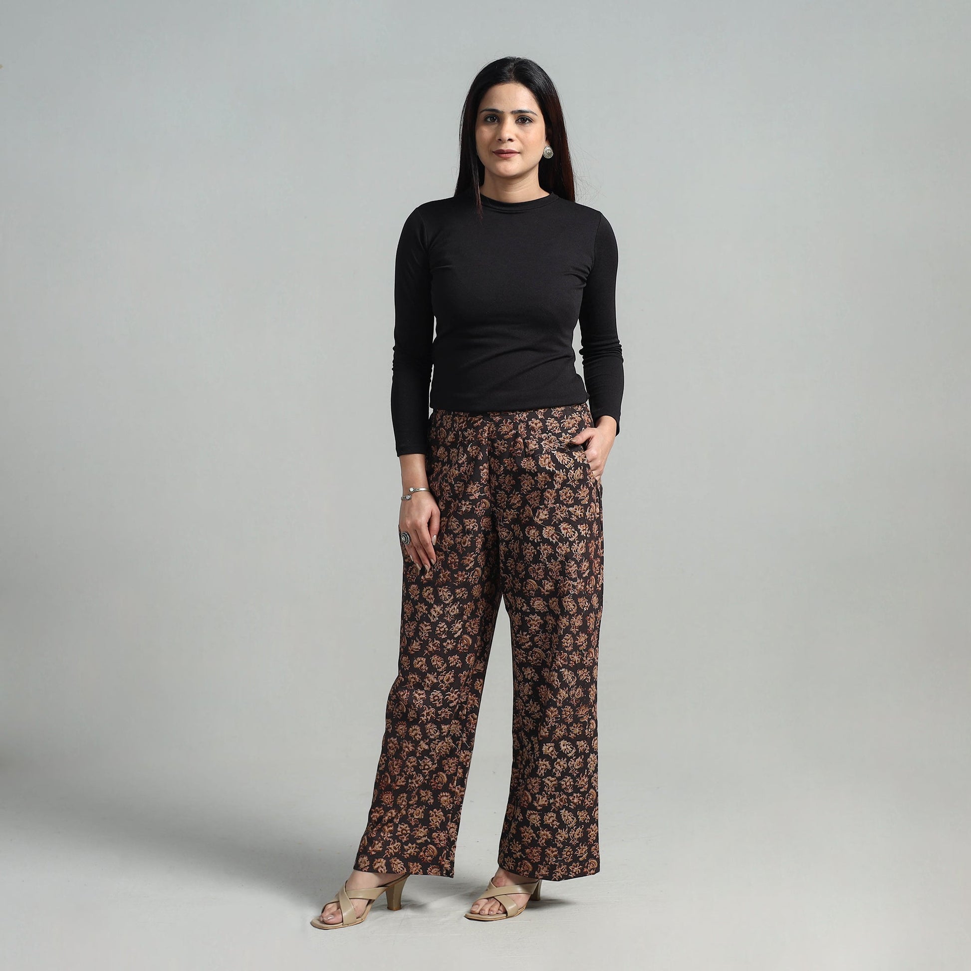 Black - Block Printed Cotton Pedana Kalamkari Palazzo 08