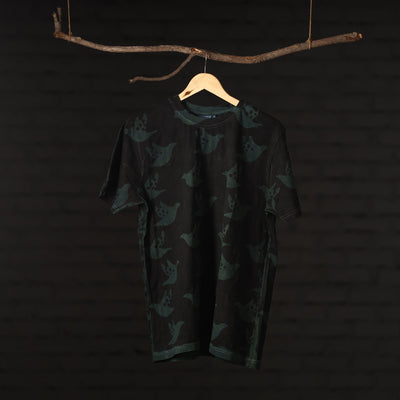 Black - Bindaas Block Art Printed Cotton Round Neck T-shirt