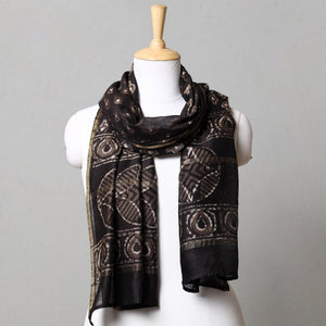 Black - Pipad Block Printed Chanderi Silk Handloom Stole