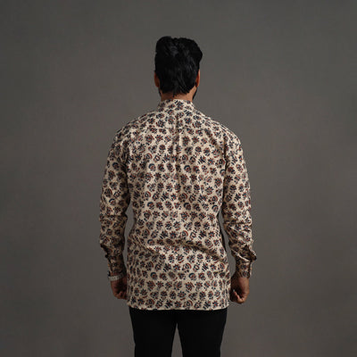 Beige - Pedana Block Print Cotton Men Kalamkari Shirt 03