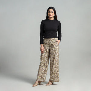 Beige - Block Printed Cotton Pedana Kalamkari Palazzo 07