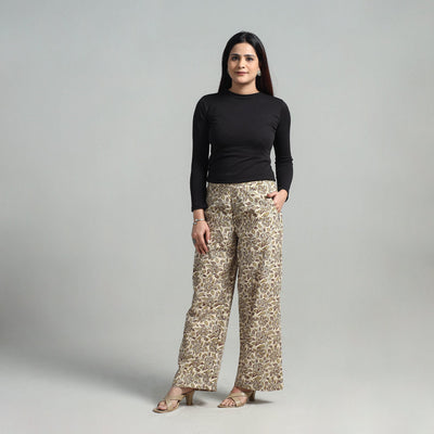 Beige - Block Printed Cotton Pedana Kalamkari Palazzo 07