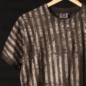 Brown - Bindaas Natural Dyed Art Block Print Unisex Round Neck T-shirt in Pure Cotton