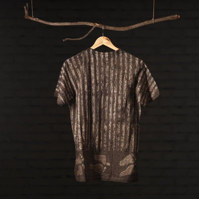 Brown - Bindaas Natural Dyed Art Block Print Unisex Round Neck T-shirt in Pure Cotton