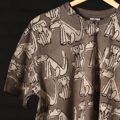 Brown - Bindaas Natural Dyed Art Block Print Round Neck T-shirt in Pure Cotton