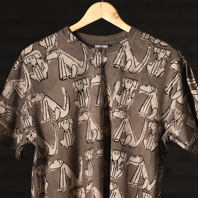 Brown - Bindaas Natural Dyed Art Block Print Round Neck T-shirt in Pure Cotton