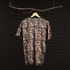 Brown - Bindaas Natural Dyed Art Block Print Round Neck T-shirt in Pure Cotton