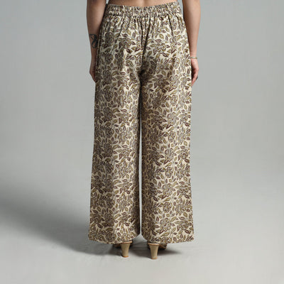 Beige - Block Printed Cotton Pedana Kalamkari Palazzo 07