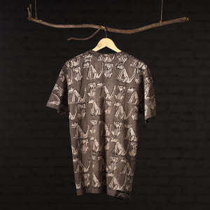 Brown - Bindaas Natural Dyed Art Block Print Round Neck T-shirt in Pure Cotton