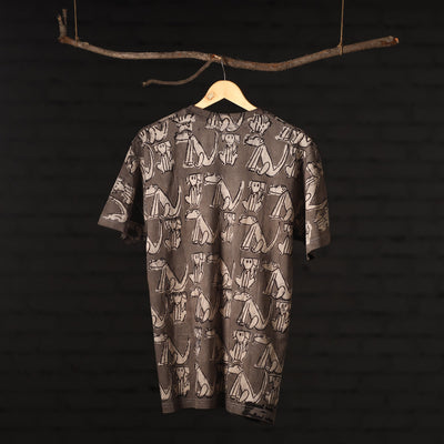 Brown - Bindaas Natural Dyed Art Block Print Round Neck T-shirt in Pure Cotton