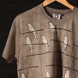 Brown - Bindaas Block Art Prints Natural Dyed Cotton Round Neck T-shirt