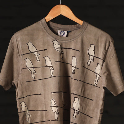 Brown - Bindaas Block Art Prints Natural Dyed Cotton Round Neck T-shirt