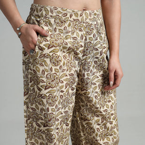 Beige - Block Printed Cotton Pedana Kalamkari Palazzo 07