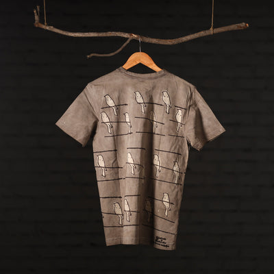 Brown - Bindaas Block Art Prints Natural Dyed Cotton Round Neck T-shirt