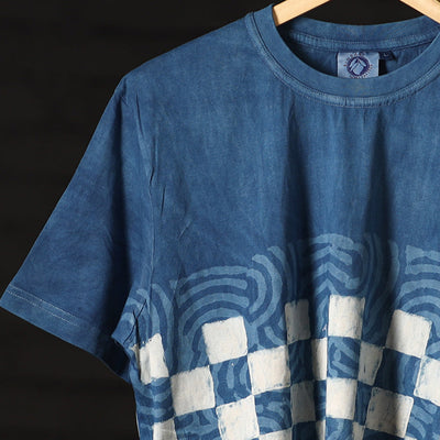 Blue - Bindaas Block Art Printed Cotton Round Neck T-shirt
