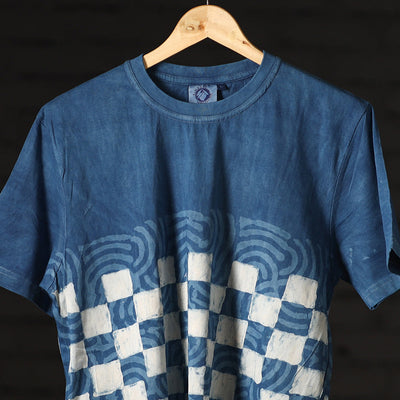 Blue - Bindaas Block Art Printed Cotton Round Neck T-shirt