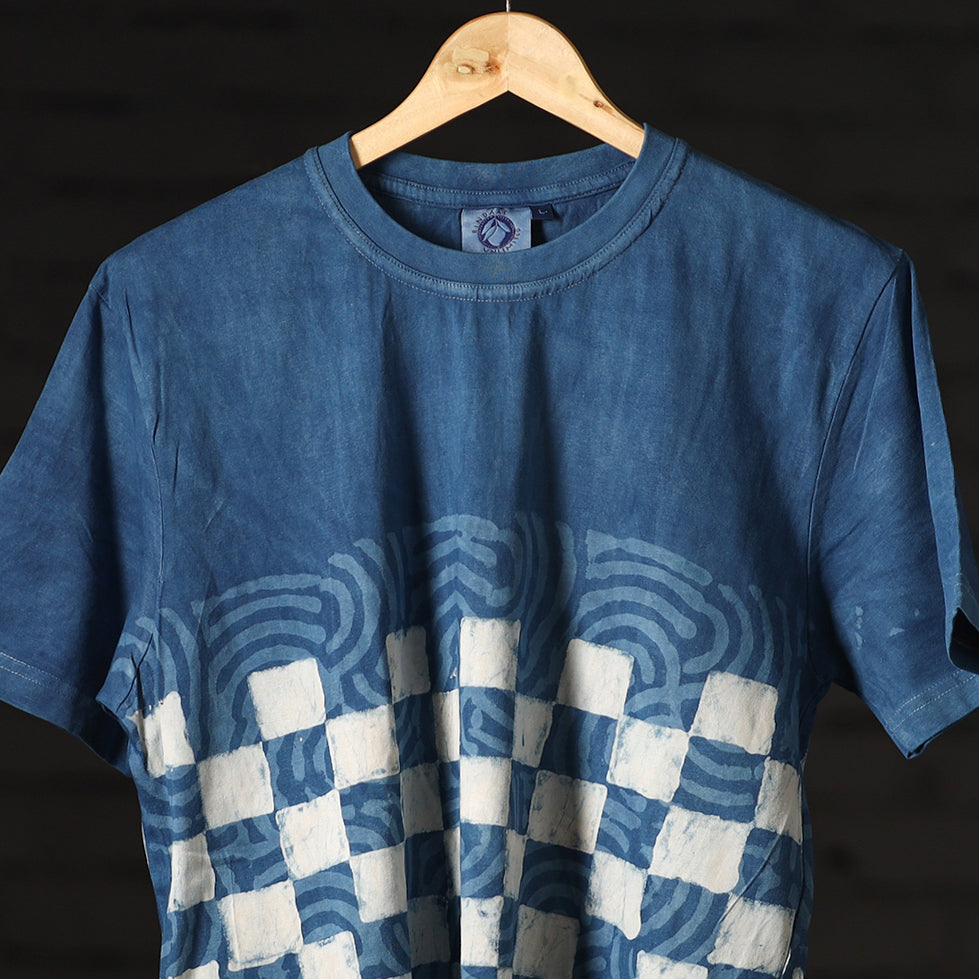 Blue - Bindaas Block Art Printed Cotton Round Neck T-shirt