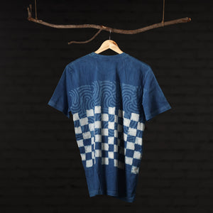 Blue - Bindaas Block Art Printed Cotton Round Neck T-shirt