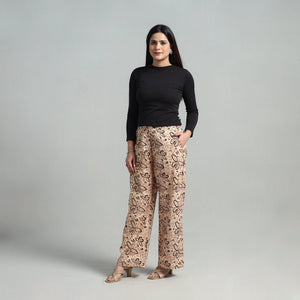 Beige - Block Printed Cotton Pedana Kalamkari Palazzo 04